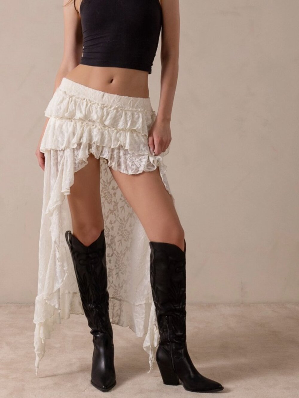 The Bronco Black Knee High Cowboy Western Boots Embroidered